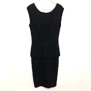 TAYLOR Solid Black Pleated Gathered Sleeveless Ponte Knit Peplum Sheath Dress 6